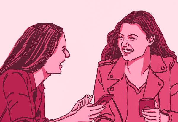 Two friends sit and chat. Illustration by Bianca Oppedisano / Mass Media Staff.