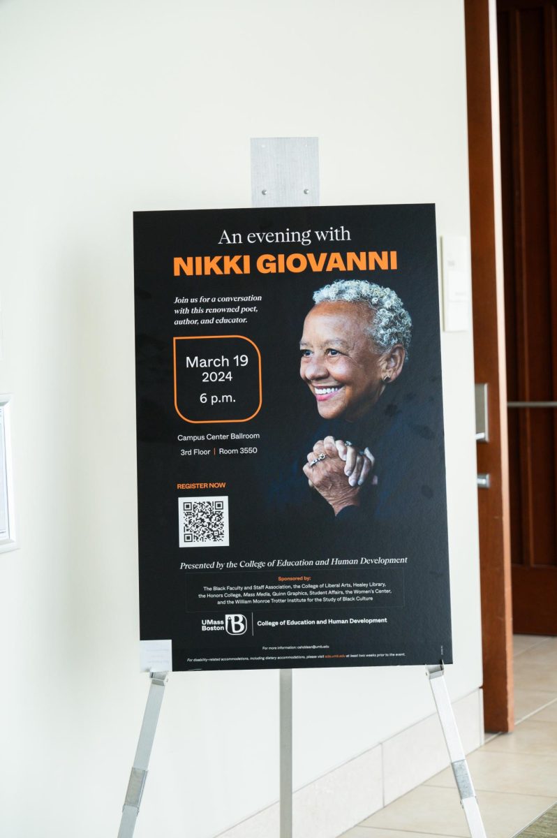 Poster for event with Nikki Giovanni. Photo provided by UMass Boston College of Education and Human Development. 