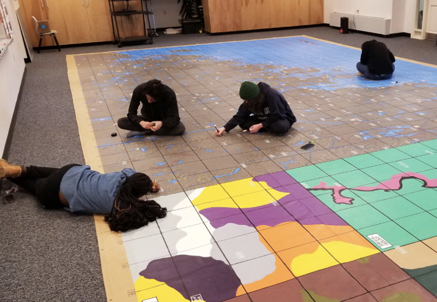 BVS student volunteers work on revamping an educational map of Maine for the Schoodic Institute at Acadia National Park during their Spring Break service trip. Photo submitted by BVS volunteer.