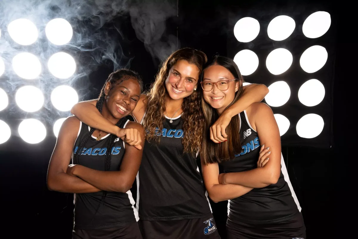 Ayonna Stuppard, Elena Albano and Lydia Chan on Women’s Tennis Photo day. Photo from Beacon Athletics.