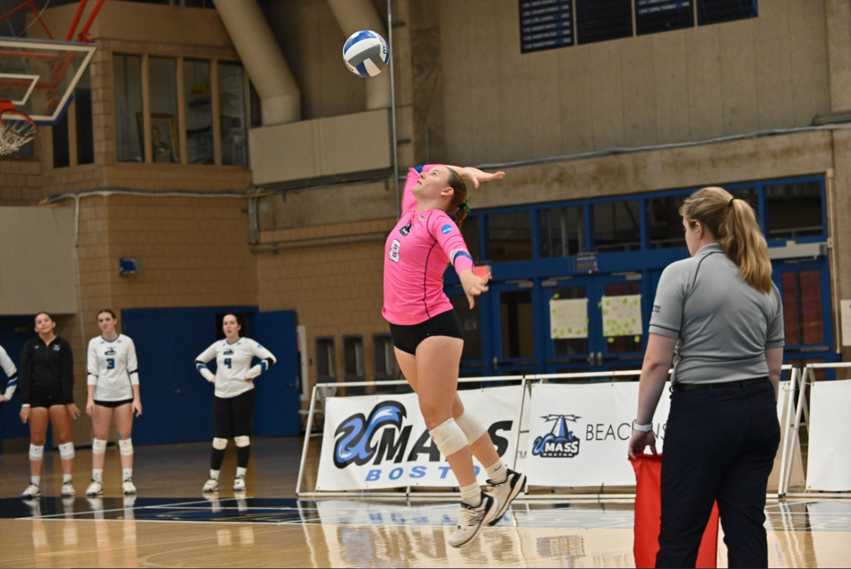 Mary Matthews (#8) sets the ball on Oct. 2 during a home game.