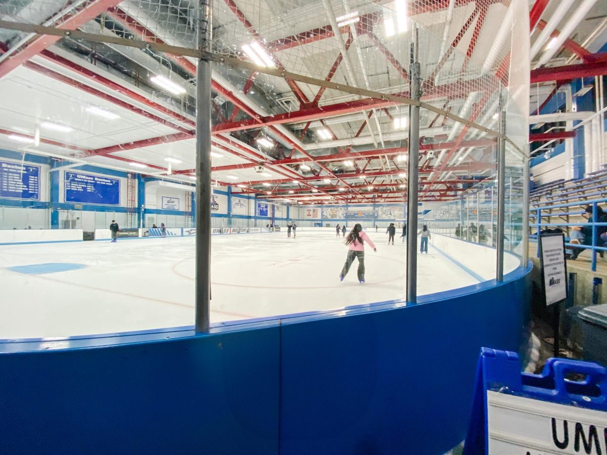 Students take advantage of the free ice-skating days hosted by the recreation department in the Clark Athletic Center. 