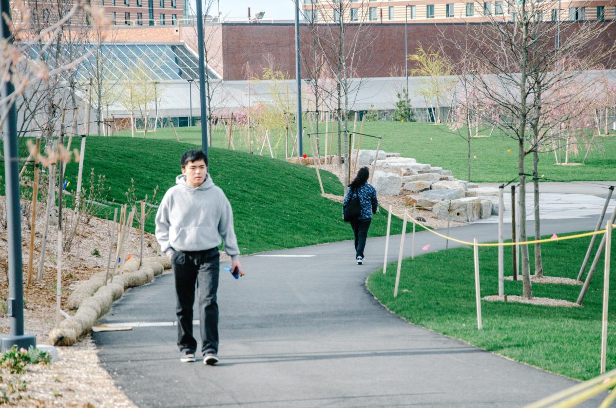 Students enjoying the Quad, which was completed earlier this year.