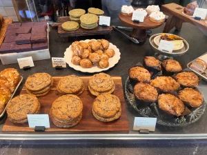 Verveine Cafe displays their wide array of gluten free breads, baking mixes and other baked goods.