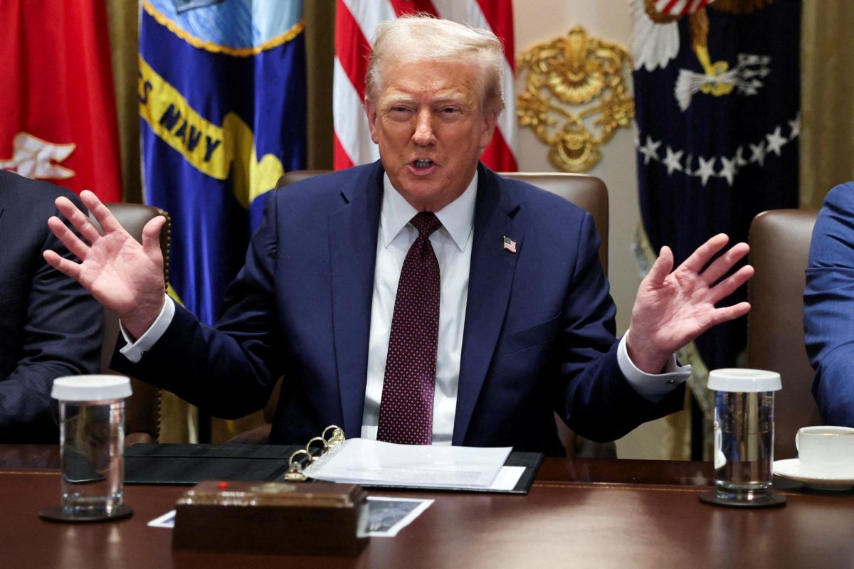 President Donald Trump gestures during a cabinet meeting at the White House in Washington, D.C., Aug. 26. Courtesy of Jonathan Ernst for Reuters