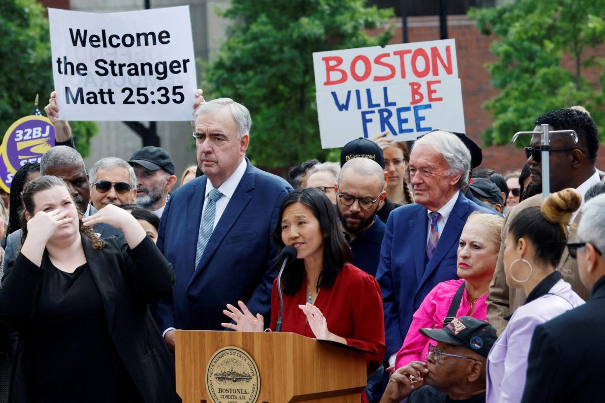 Mayor Michelle Wu responds to a letter from U.S. Attorney General Pam Bondi demanding that Boston lift its sanctuary city policies, at a press conference in Boston, August 19, 2025.