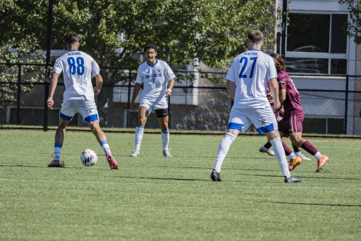 Eduardo Chirico, #88, playing against Rhode Island College.