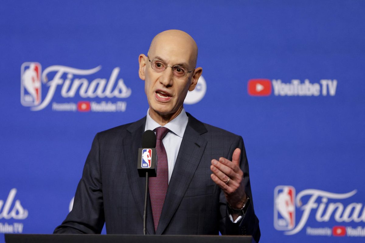 NBA commissioner Adam Silver speaks to the media before game one between the Oklahoma City Thunder and the Indiana Pacers in the 2025 NBA Finals at Paycom Center. Mandatory Credit: Alonzo Adams-Imagn Images