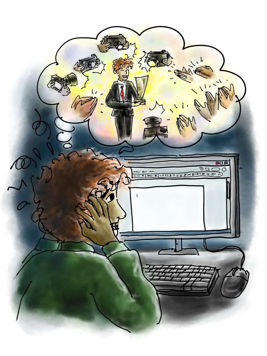 A student consumed by anxiety dreams of receiving accolades for work they can’t even start.