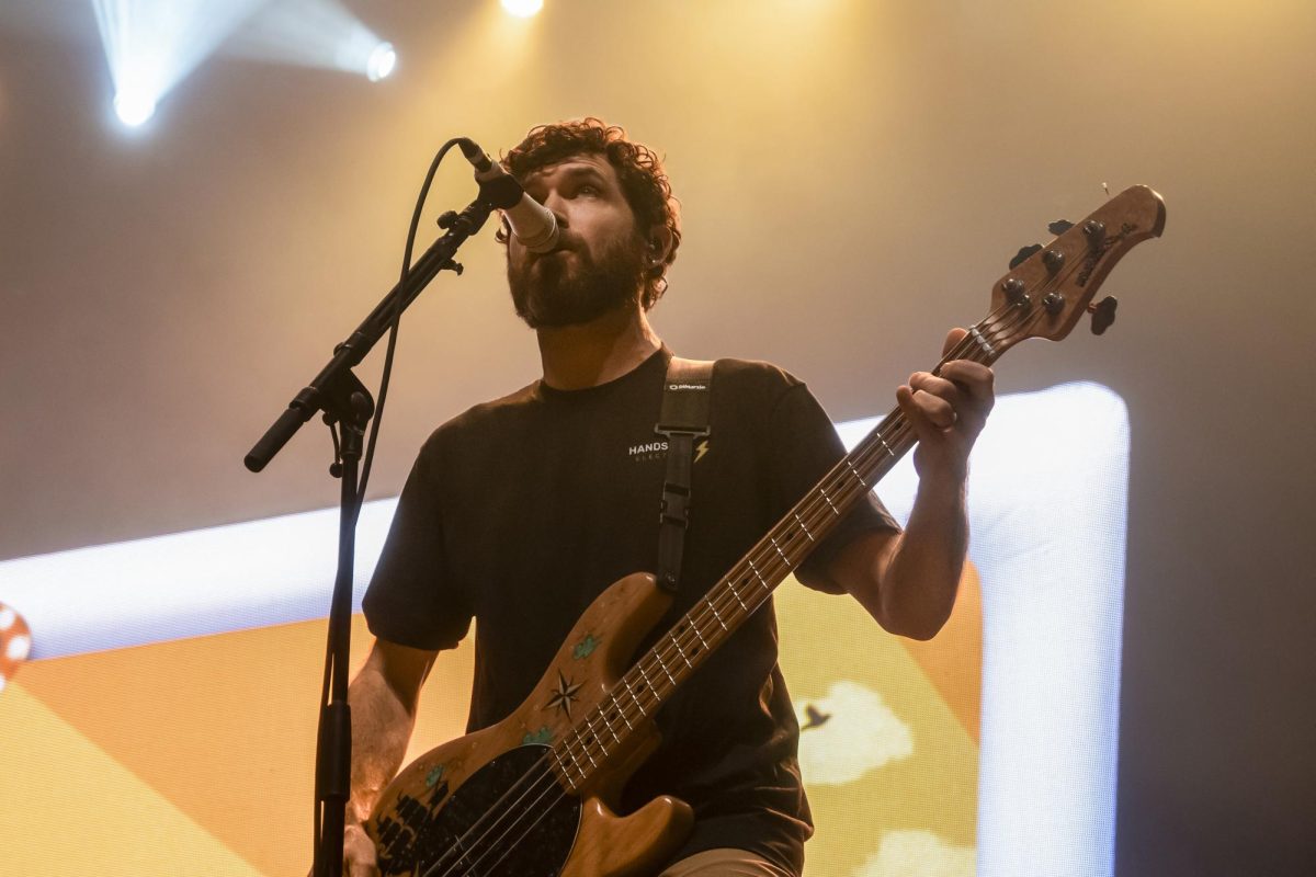 Jeremy Lenzo of Mayday Parade on bass guitar.
