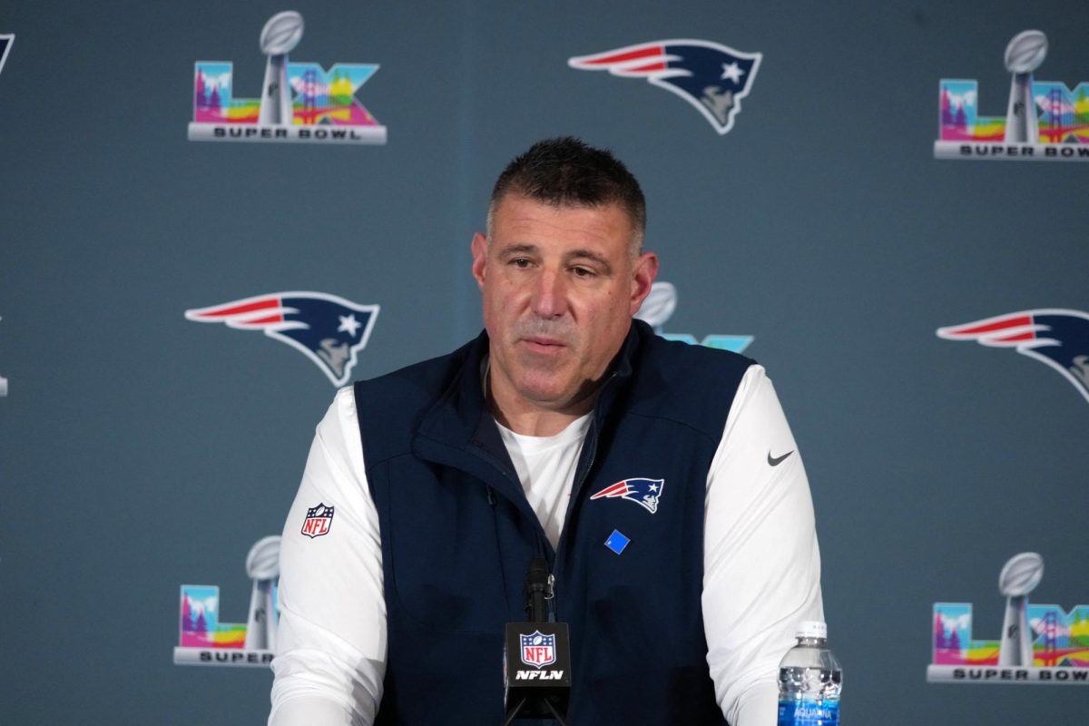 New England Patriots head coach Mike Vrabel speaks to the media during Super Bowl LX press conference at Santa Clara Marriott. Mandatory Credit: Kirby Lee-Imagn Images