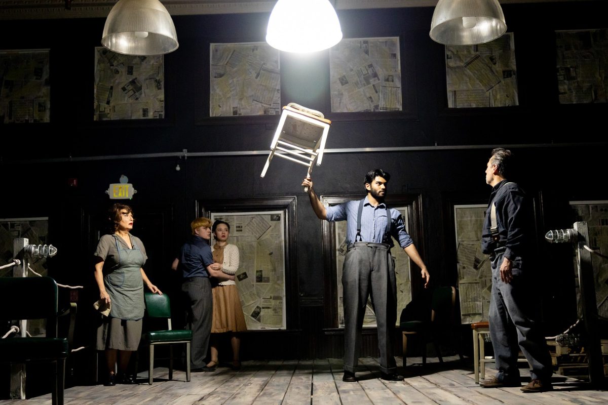 Sehnaz Dirik as Beatrice, Andres Molano Sotomayor as Rodolpho, Naomi Kim as Catherine, Rohan Misra as Marco, Jorge Rubio as Eddie from a production of “A View From the Bridge.” Photo courtesy of Darlene DeVita via Apollinaire Theatre Company