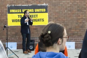 Keith Jones speaks at a union rally in support of free speech in October 2024.