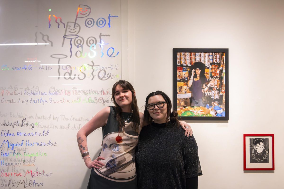 Co-curators Kaitlyn Kweskin and Julia McElroy at “In Poor Taste”‘s opening reception.