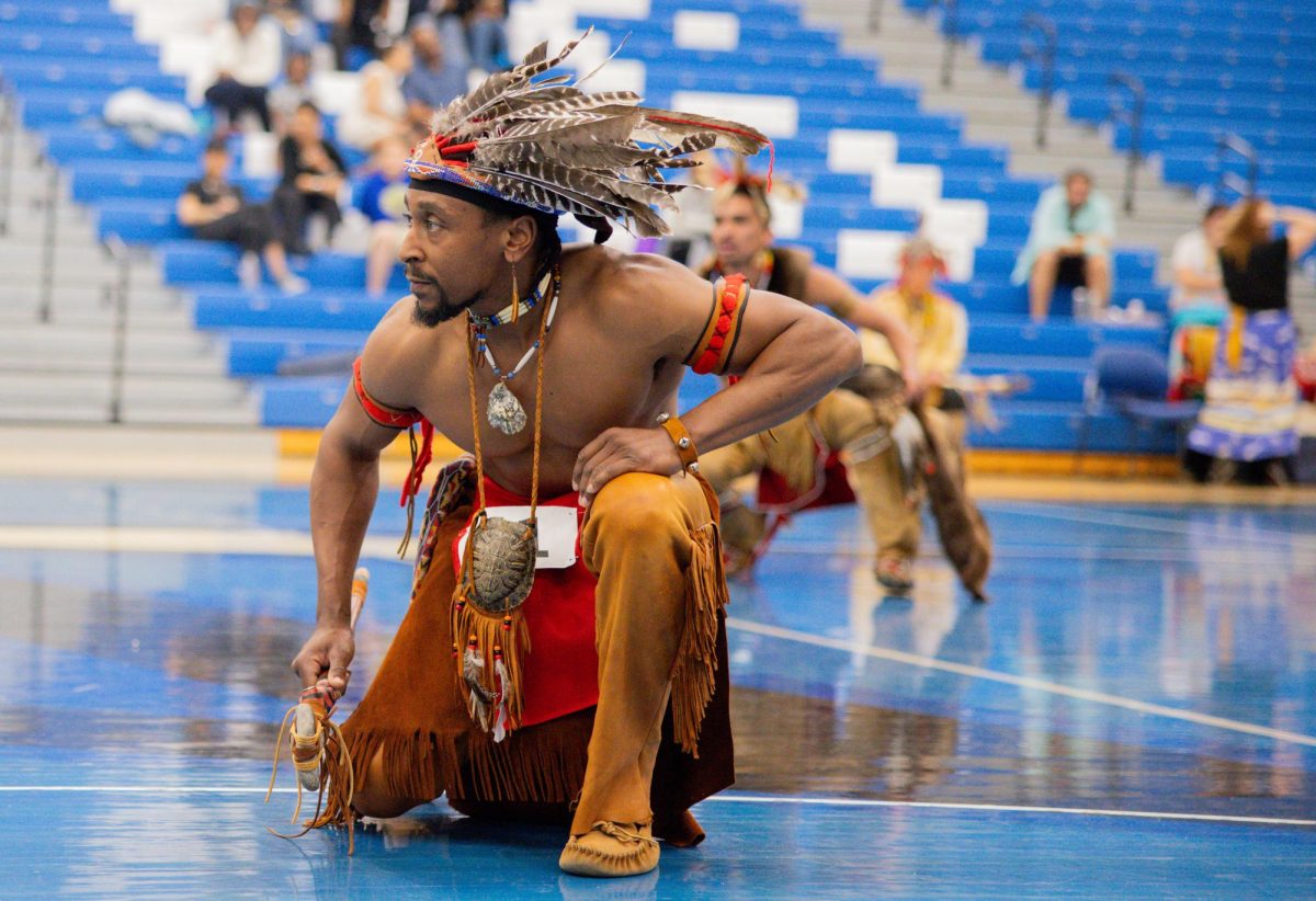 A dancer at last year's UMass Boston powwow, organized by the Native and Indigenous Student Association. Photo by Chima Anidobe courtesy of NISA