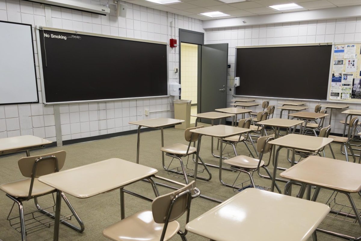 Unrenovated chalkboards in Wheatley Hall reveal the building’s age, still reading “No Smoking.”