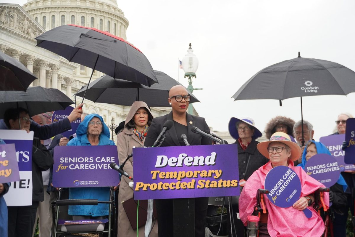 Congresswoman Ayanna Pressley (MA-07) and Senators Edward J. Markey (D-MA) and Lisa Blunt Rochester (D-DE) and Congresswoman Debbie Wasserman Schultz (FL-25), alongside a coalition of seniors, care workers, advocates, and allies, demanded the Supreme Court defend Temporary Protected Status (TPS) and urged Congress to advance solutions to stabilize the care workforce as a national care crisis unfolds. Courtesy of the office of Ayanna Pressley